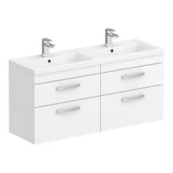 Brooklyn 1205mm White Gloss Wall Hung Double Basin Vanity Unit