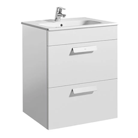 Roca Debba 600m 2-Drawer Wall Hung Vanity Unit with Square Basin - Gloss White 1 Roca Debba 600m 2-Drawer Wall Hung Vanity Unit with Square Basin - Gloss White