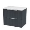 Venice Fluted 600mm Anthracite Vanity Unit - Wall Hung 2 Drawer Unit with White Worktop & Chrome Handles