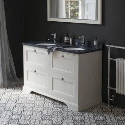 Burlington 130 4-Drawer Vanity Unit & Minerva Worktop with Double Basin - Matt White -Vanity Units Sales Store FC10O BC12 D1 460
