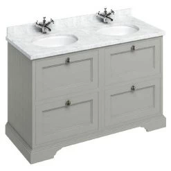 Burlington 130 4-Drawer Vanity Unit & Minerva Worktop with Double Basin - Dark Olive