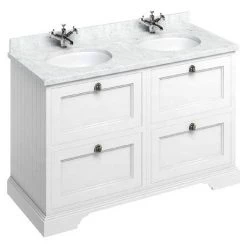 Burlington 130 4-Drawer Vanity Unit & Minerva Worktop with Double Basin - Matt White