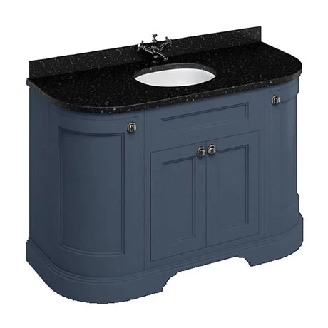 Burlington 134 4-Door Curved Vanity Unit & Minerva Black Granite Worktop with Basin - Blue 1 Burlington 134 4-Door Curved Vanity Unit & Minerva Black Granite Worktop with Basin - Blue