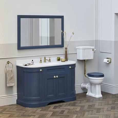 Burlington 134 4-Door Curved Vanity Unit & Minerva White Worktop with Basin - Blue 2 Burlington 134 4-Door Curved Vanity Unit & Minerva White Worktop with Basin - Blue - Image 2