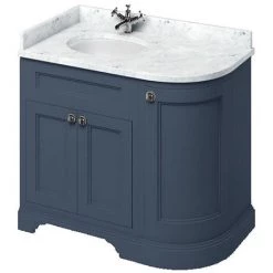 Burlington Floor Standing Corner Vanity Unit - Blue - Left Hand 1000mm with Minerva White Worktop