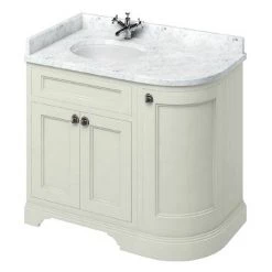 Burlington 100 3-Door Corner Vanity Unit & Minerva Worktop with Basin (Sand - Left Hand)