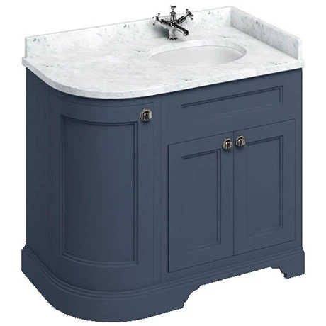 Burlington Floor Standing Corner Vanity Unit - Blue - Right Hand 1000mm with Carrara White Worktop 1 Burlington Floor Standing Corner Vanity Unit - Blue - Right Hand 1000mm with Carrara White Worktop