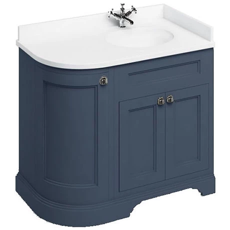 Burlington Floor Standing Corner Vanity Unit - Blue - Right Hand 1000mm with Minerva White Worktop 1 Burlington Floor Standing Corner Vanity Unit - Blue - Right Hand 1000mm with Minerva White Worktop