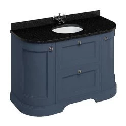 Burlington 134 2-Door/Drawer Curved Vanity Unit & Minerva Black Granite Worktop with Basin - Blue