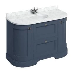 Burlington 134 2-Door/Drawer Curved Vanity Unit & Minerva Carrara White Worktop with Basin - Blue