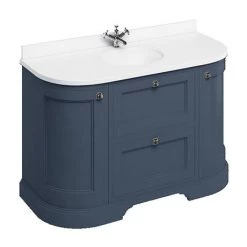 Burlington 134 2-Door/Drawer Curved Vanity Unit & Minerva White Worktop with Basin - Blue