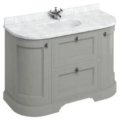 Burlington 134 2-Door/Drawer Curved Vanity Unit & Minerva Worktop with Basin - Dark Olive