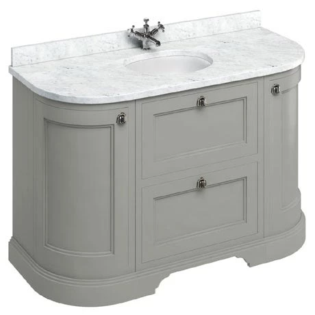 Burlington 134 2-Door/Drawer Curved Vanity Unit & Minerva Worktop with Basin - Dark Olive 1 Burlington 134 2-Door/Drawer Curved Vanity Unit & Minerva Worktop with Basin - Dark Olive