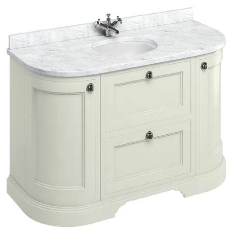 Burlington 134 2-Door/Drawer Curved Vanity Unit & Minerva Worktop with Basin - Sand 1 Burlington 134 2-Door/Drawer Curved Vanity Unit & Minerva Worktop with Basin - Sand