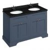 Burlington 130 4-Door Vanity Unit & Minerva Black Granite Worktop with Double Basin - Blue