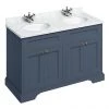 Burlington 130 4-Door Vanity Unit & Minerva Carrara White Worktop with Double Basin - Blue