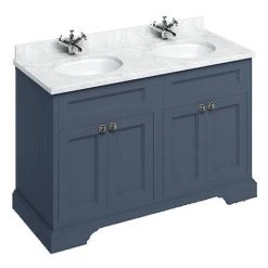 Burlington 130 4-Door Vanity Unit & Minerva Carrara White Worktop with Double Basin - Blue