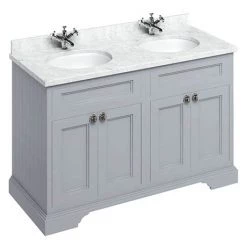 Burlington 130 4-Door Vanity Unit & Minerva Worktop with Double Basin - Classic Grey