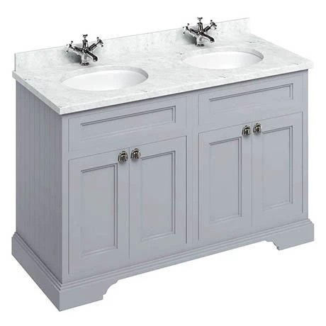 Burlington 130 4-Door Vanity Unit & Minerva Worktop with Double Basin - Classic Grey 1 Burlington 130 4-Door Vanity Unit & Minerva Worktop with Double Basin - Classic Grey