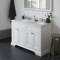 Burlington 130 4-Door Vanity Unit & Minerva Worktop with Double Basin - Matt White -Vanity Units Sales Store FC9O BC12 D1 460
