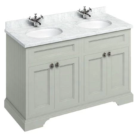 Burlington 130 4-Door Vanity Unit & Minerva Worktop with Double Basin - Dark Olive 1 Burlington 130 4-Door Vanity Unit & Minerva Worktop with Double Basin - Dark Olive