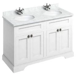 Burlington 130 4-Door Vanity Unit & Minerva Worktop with Double Basin - Matt White