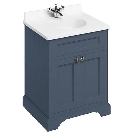 Burlington 65 2-Door Vanity Unit & Minerva White Worktop with Basin - Blue 1 Burlington 65 2-Door Vanity Unit & Minerva White Worktop with Basin - Blue