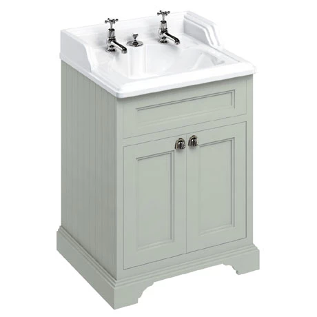 Burlington 65 2-Door Vanity Unit & Classic Invisible Overflow/Waste Basin (Dark Olive - 2 Tap Hole) 1 Burlington 65 2-Door Vanity Unit & Classic Invisible Overflow/Waste Basin (Dark Olive - 2 Tap Hole)