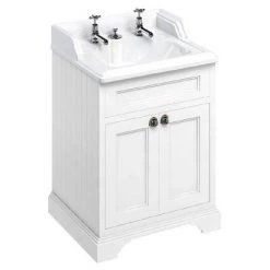 Burlington 65 2-Door Vanity Unit & Classic Invisible Overflow/Waste Basin (Matt White - 2 Tap Hole)