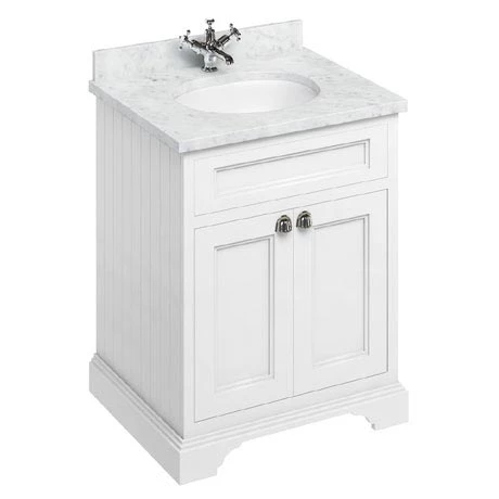 Burlington 65 2-Door Vanity Unit & Minerva Worktop with Basin - Matt White 1 Burlington 65 2-Door Vanity Unit & Minerva Worktop with Basin - Matt White