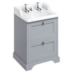 Burlington 65 2-Drawer Vanity Unit & Classic Invisible Overflow/Waste Basin (Classic Grey - 2 Tap Hole)