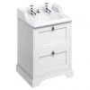 Burlington 65 2-Drawer Vanity Unit & Classic Invisible Overflow/Waste Basin (Matt White - 2 Tap Hole)