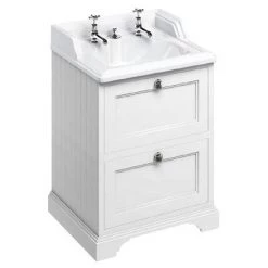 Burlington 65 2-Drawer Vanity Unit & Classic Invisible Overflow/Waste Basin (Matt White - 2 Tap Hole)