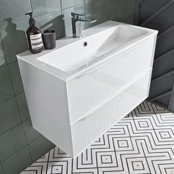 Roper Rhodes Frame 800mm Wall Mounted Vanity Unit & Isocast Basin - Gloss White