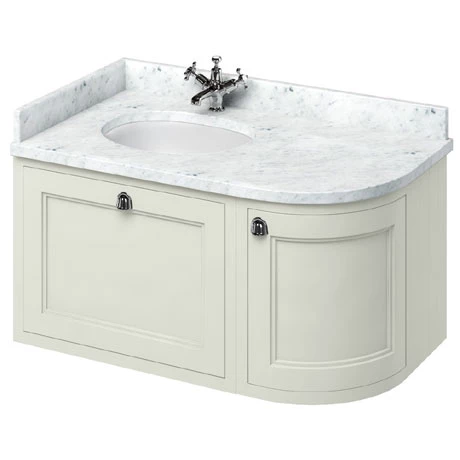Burlington Wall Hung Corner Vanity Unit - Sand - Left Hand 1000mm with Worktop 1 Burlington Wall Hung Corner Vanity Unit - Sand - Left Hand 1000mm with Worktop