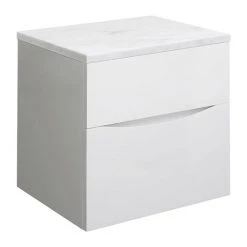 Crosswater Glide II Wall Hung Countertop Vanity Unit - White Gloss with Marble Worktop