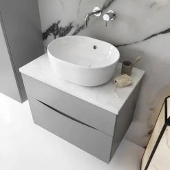 Crosswater Glide II Wall Hung Countertop Vanity Unit - White Gloss with Marble Worktop -Vanity Units Sales Store Glide2 marble worktop lifes 460 1