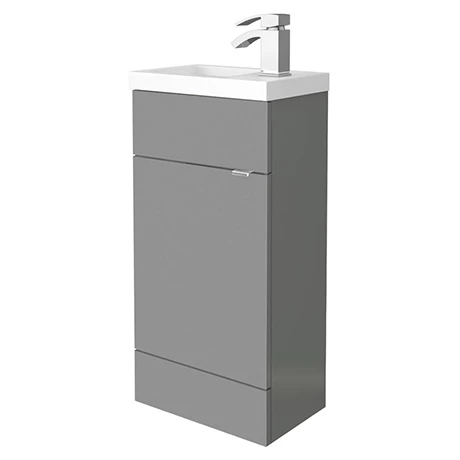 Hudson Reed 405mm Gloss Grey Compact Floor Standing Vanity Unit inc. Basin 1 Hudson Reed 405mm Gloss Grey Compact Floor Standing Vanity Unit inc. Basin