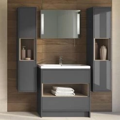 Haywood 800mm Gloss Grey / Driftwood 2 Drawer Vanity Unit with Open Shelf + Ceramic Basin -Vanity Units Sales Store HYGFS8 nd2 460
