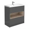 Haywood 800mm Gloss Grey / Driftwood 2 Drawer Vanity Unit with Open Shelf + Ceramic Basin