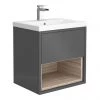 Haywood 500mm Gloss Grey / Driftwood Wall Hung Vanity Unit with Open Shelf + Ceramic Basin