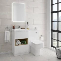 Haywood 500mm Gloss White / Natural Oak 2 Drawer Vanity Unit with Open Shelf + Ceramic Basin -Vanity Units Sales Store HYWFS5 detail2 460