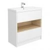 Haywood 800mm Gloss White / Natural Oak 2 Drawer Vanity Unit with Open Shelf + Ceramic Basin