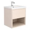 Haywood 500mm Matt Pink / Driftwood Wall Hung Vanity Unit with Open Shelf + Ceramic Basin