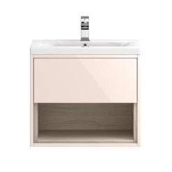 Haywood 600mm Matt Pink / Driftwood Wall Hung Vanity Unit with Open Shelf + Ceramic Basin -Vanity Units Sales Store HYWPK6 n d1 460