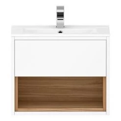 Haywood 500mm Gloss White / Natural Oak Wall Hung Vanity Unit with Open Shelf + Ceramic Basin -Vanity Units Sales Store HYWWH5 d4 460