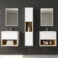 Haywood 500mm Gloss White / Natural Oak Wall Hung Vanity Unit with Open Shelf + Ceramic Basin -Vanity Units Sales Store HYWWH5 detail1 460