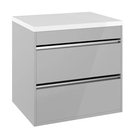 Crosswater Kai 600mm Double Drawer Unit & Worktop - Grey Gloss 1 Crosswater Kai 600mm Double Drawer Unit & Worktop - Grey Gloss