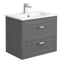 Keswick Grey 620mm Traditional Wall Hung 2 Drawer Vanity Unit