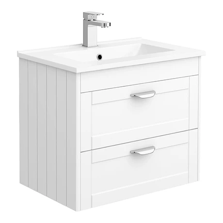 Keswick White 620mm Traditional Wall Hung 2 Drawer Vanity Unit 1 Keswick White 620mm Traditional Wall Hung 2 Drawer Vanity Unit
